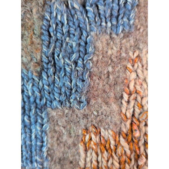 Hand Knit Sweater Crazy Quilt Intarsia Artsy Chevron Size Med Kilim Geometric - Picture 6 of 8